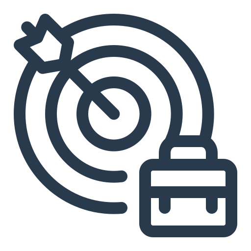 Company objective icon showing a target with an arrow and briefcase, representing business goals and focus.